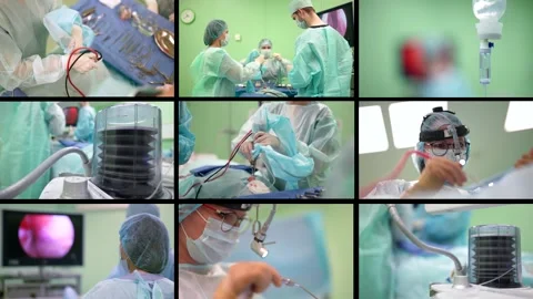 Collage multiscreen endoscopic microsurgery in a modern clinic Stock-Footage 222742355