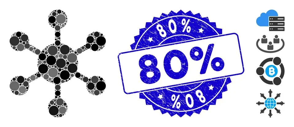 Collage Network Node Icon with Grunge 80% Seal Stock Illustration