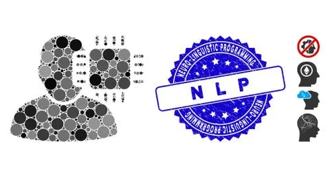 Collage Neuro Interface Icon with Textured Neuro-Linguistic Programming N L P Stock Illustration