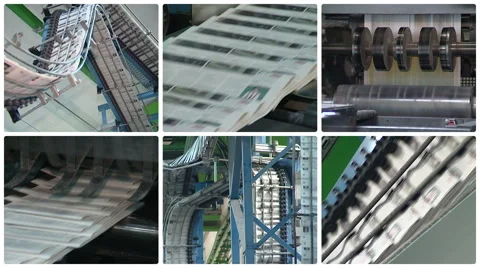 Collage of newspapers printing. Machine print daily paper press Stock Footage 56273630