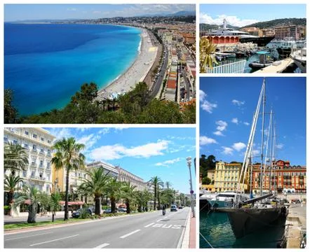 Collage of nice landmarks, france. Stock Photos