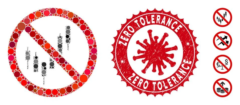 Collage No Candlestick Chart Icon with Coronavirus Textured Zero Tolerance Seal Illustrazione stock