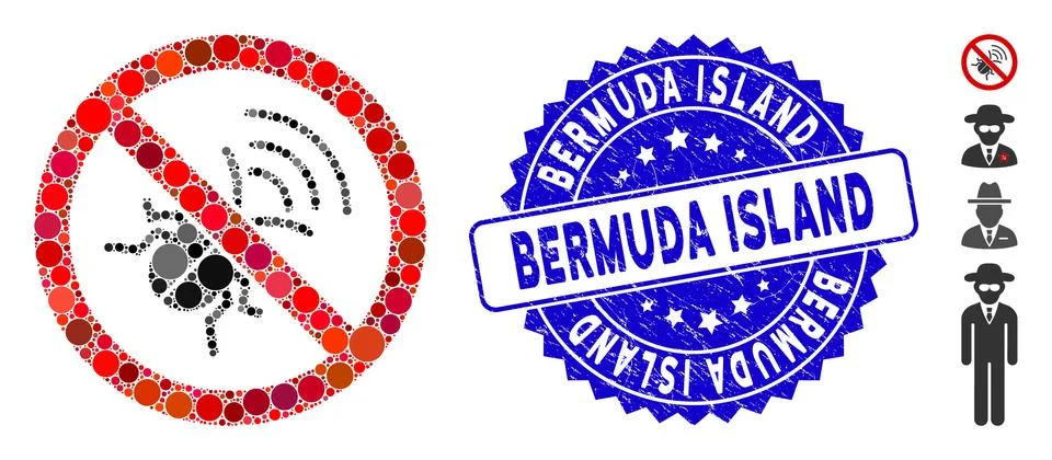 Collage No Spy Bug Icon with Distress Bermuda Island Seal Stock Illustration