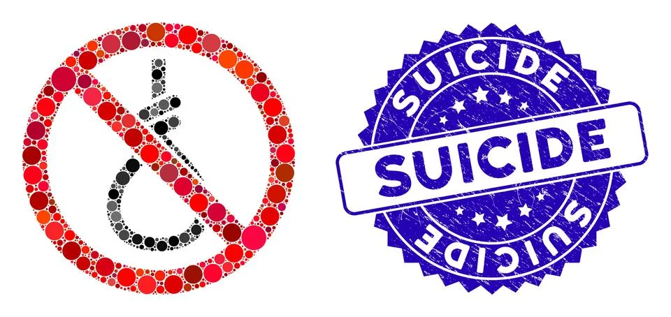 Collage No Suicide Loop Icon with Scratched Suicide Stamp 스톡 일러스트