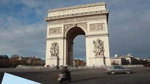 Collage with Notre-Dame, Eiffel Tower, Moulin rouge in Paris, France Stock Footage 84965825