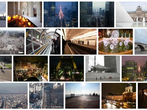 Collage with Notre-Dame, Eiffel Tower, happy woman, City street in Paris Stock Footage 84965826