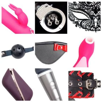 Collage of objects for bdsm sexual plays. Stock Photos