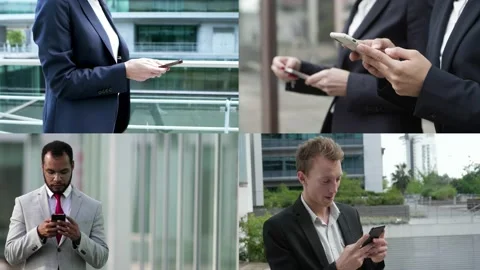 Collage of office workers using smartphones Stock-Footage 132941095