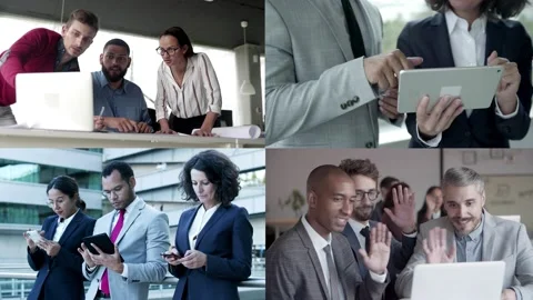 Collage of office workers working with digital device Stock Footage 135821730