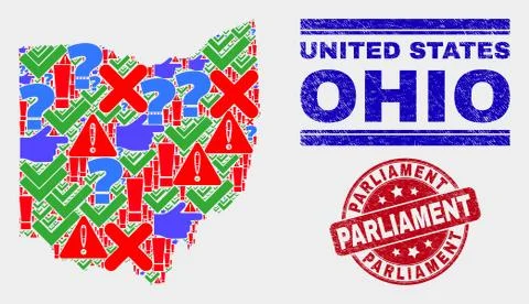 Collage of Ohio State Map Sign Mosaic and Distress Parliament Seal Ilustração Stock