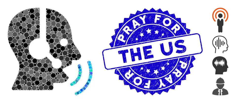 Collage Operator Speech Sound Waves Icon with Grunge Pray for the Us Stamp Ilustración de archivo