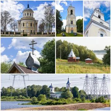 Collage with Orthodox churches Stock Photos