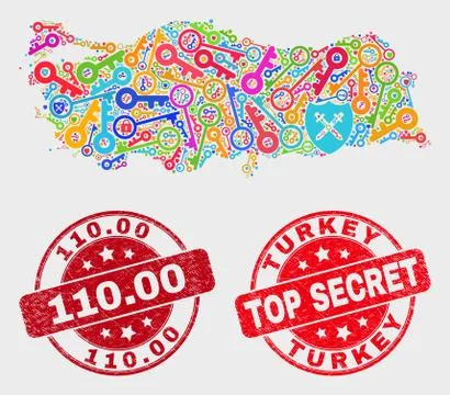 Collage of Passkey Turkey Map and Distress 110.00 Seal イラスト素材