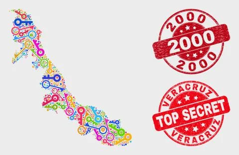 Collage of Passkey Veracruz State Map and Grunge 2000 Watermark Stock Illustration