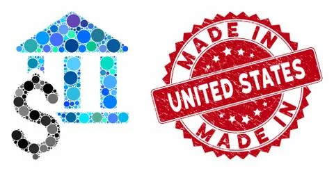 Collage Pay Library with Scratched Made in United States Seal Ilustración de archivo