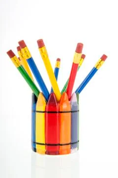 Collage of pencils in a cup Stock Photos