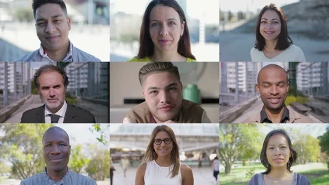 Collage of people of different races looking at camera Stock Footage 104311001