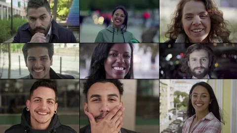 Collage of people of different races looking at camera 스톡 동영상 104751130