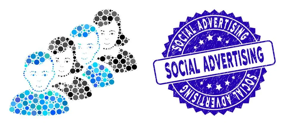 Collage People Queue Icon with Grunge Social Advertising Stamp Stock Illustration