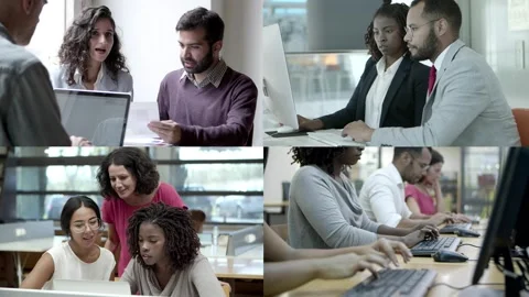 Collage of people working with computer Video stock 132942737