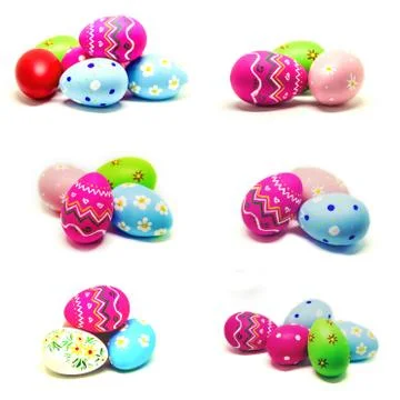 Collage perfect Easter eggs Hand Made. Selective focus. Stock-Fotos