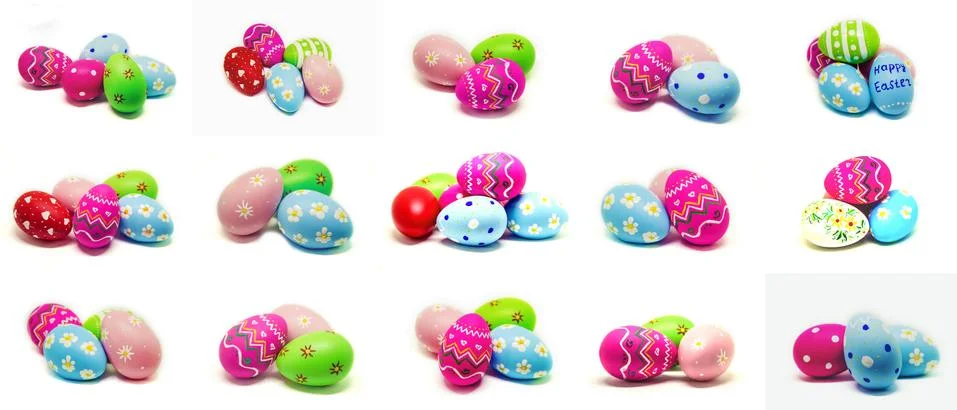 Collage perfect Easter eggs Hand Made. Selective focus. Foto stock