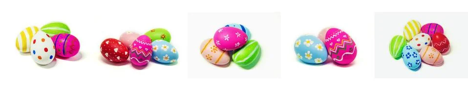 Collage perfect Easter eggs Hand Made. Selective focus. Foto stock