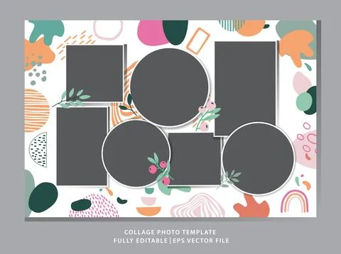 Collage Photo Template with Boho Hand Drawn Abstract Background Vector Stock Illustration