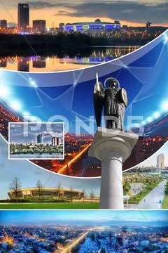Collage of photos of the city donetsk, ukraine Stock Illustration