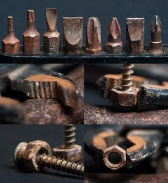 Collage with photos of rusty tools Stock Photos