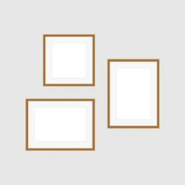 Collage picture frames on gray wall, collection of portrait frame set, mock u Illustrazione stock