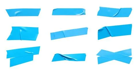 Collage with pieces of light blue insulating tape on white background Stock Photos