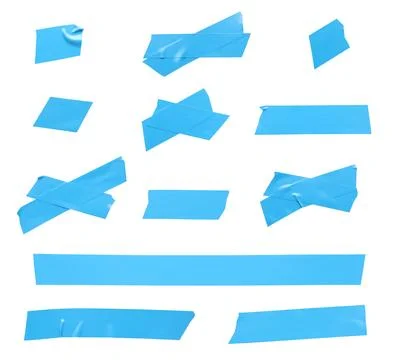 Collage with pieces of light blue insulating tape on white background Stock Photos