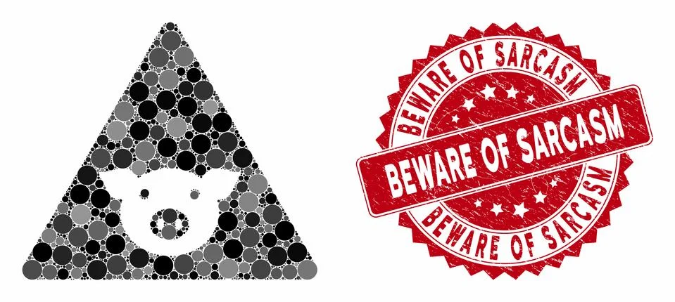 Collage Pig Error with Textured Beware of Sarcasm Seal Ilustración de archivo