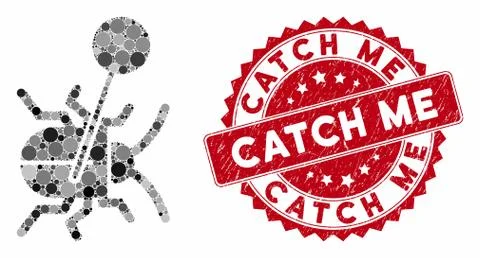 Collage Pinned Bug with Scratched Catch Me Stamp Stock Illustration