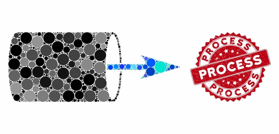 Collage Pipe Direction with Scratched Process Stamp Stock Illustration