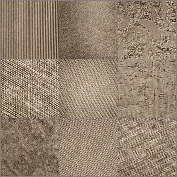 A collage of plain gray-brown squares with different patterns Stock Photos