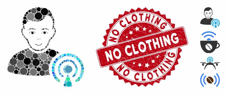 Collage Podcast Creator Icon with Textured No Clothing Stamp Stock Illustration
