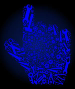 Collage Pointer Finger of Industrial Tools in Blue Colors Stock Illustration
