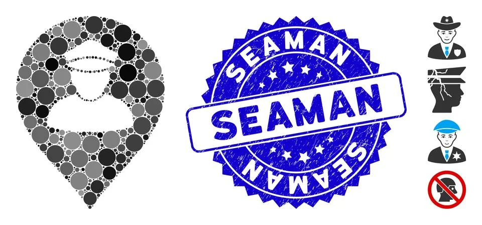 Collage Policeman Map Marker Icon with Grunge Seaman Seal 스톡 일러스트