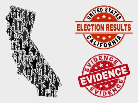 Collage of Poll California State Map and Distress Evidence Stamp Seal Stock Illustration