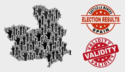 Collage of Poll Castile-La Mancha Province Map and Scratched Validity Watermark Illustrazione stock
