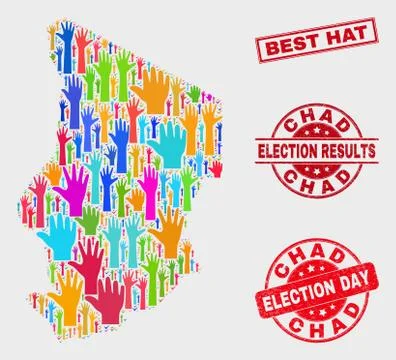 Collage of Poll Chad Map and Scratched Best Hat Watermark Illustrazione stock
