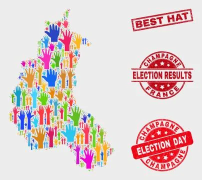 Collage of Poll Champagne Province Map and Grunge Best Hat Stamp Stock Illustration