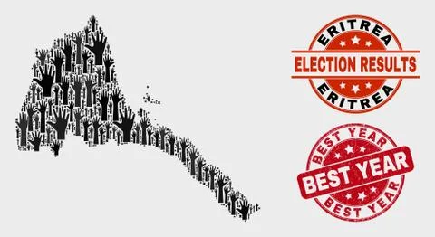 Collage of Poll Eritrea Map and Grunge Best Year Stamp Stock Illustration