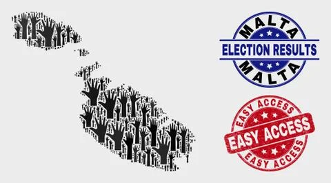 Collage of Poll Malta Map and Scratched Easy Access Watermark 스톡 일러스트