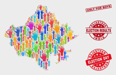 Collage of Poll Rajasthan State Map and Grunge Only for Boys Watermark Stock Illustration