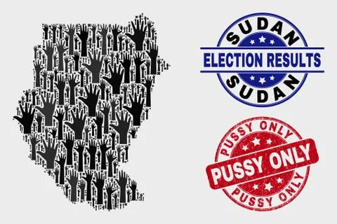 Collage of Poll Sudan Map and Grunge Pussy Only Seal 스톡 일러스트