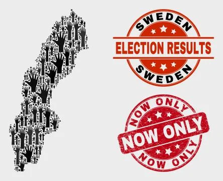 Collage of Poll Sweden Map and Grunge Now Only Stamp Stock Illustration