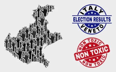 Collage of Poll Veneto Region Map and Distress Non Toxic Stamp Seal Stock Illustration